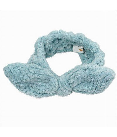 Fascia Per Capelli Doccia Shampoo Trucco Spugna Con Fiocco Annodato Azzurro 79616