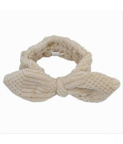 Fascia Per Capelli Doccia Shampoo Trucco Spugna Con Fiocco Annodato Beige 79615