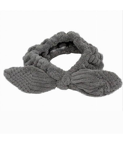 Fascia Per Capelli Doccia Shampoo Trucco Spugna Con Fiocco Annodato Grigio 79617