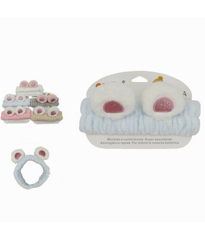 Fascia Per Capelli Doccia Shampoo Trucco Spugna Con Orecchie Orso Pelose 79295