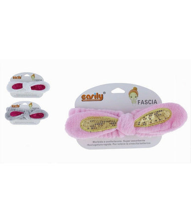 Fascia Per Capelli Doccia Shampoo Trucco Spugna Fiocco Paillettes 3 Colori 79296