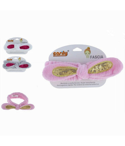 Fascia Per Capelli Doccia Shampoo Trucco Spugna Fiocco Paillettes 3 Colori 79296
