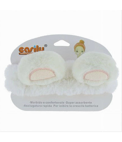 Fascia Per Capelli Doccia Shampoo Trucco Spugna Orecchie Orso Bianco Rosa 87252