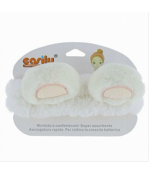 Fascia Per Capelli Doccia Shampoo Trucco Spugna Orecchie Orso Bianco Rosa 87252