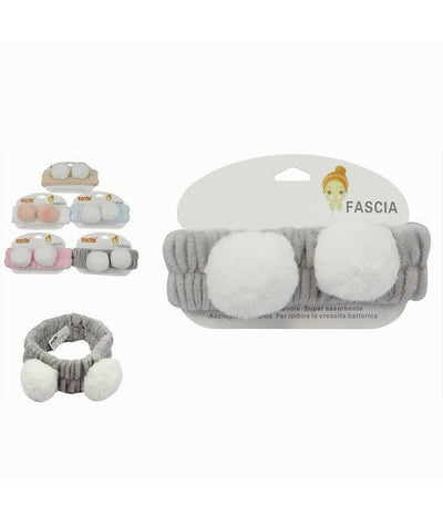 Fascia Per Capelli Doccia Shampoo Trucco Spugna Orecchie Pon Pon 5 Colori 79297