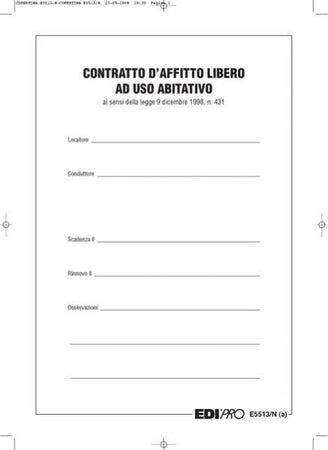 Fascicolo contratto di locazione libero - 29 7 x 21cm - Edipro [multipack] 25 pezzi Cancelleria e prodotti per ufficio/Archivio ufficio e accessori per scrivania/Modulistica e conservazione registri/Libri e registri contabili Eurocartuccia - Pavullo, Commerciovirtuoso.it