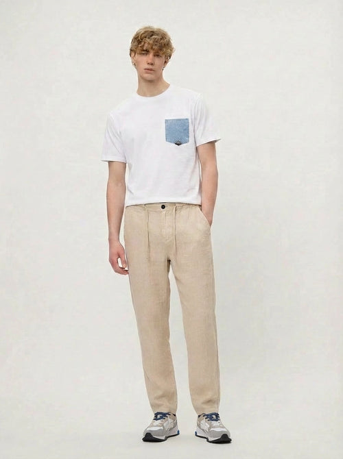Roy Roger's pantalone uomo chino Portofino in lino sand regular fit