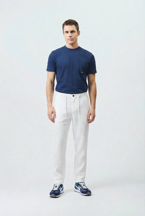 Roy Roger's Pantalone uomo chino portofino heavy linen dyed Optic white