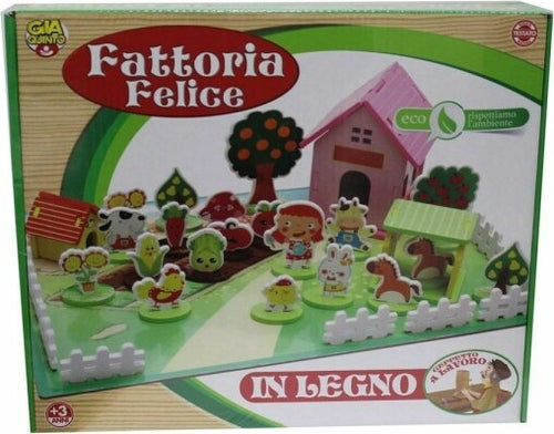 Fattoria-Felice-In-Legno-Con-Personaggi-Accessori-Giocattolo-Gioco-Bambini-+3