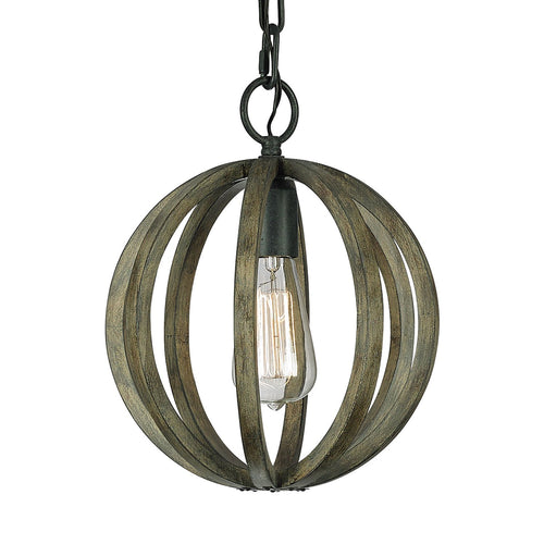 Sospensione Industrial Nordica Allier Legno Rovere Ferro Grigio 1 Luce E27