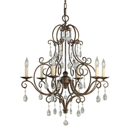 Lampadario Contemporaneo Chateau Acciaio Bronzo Moka Cristallo 6 Luci E14