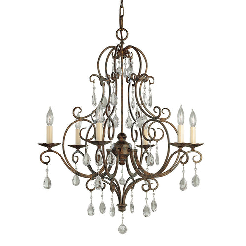 Lampadario Contemporaneo Chateau Acciaio Bronzo Moka Cristallo 6 Luci E14