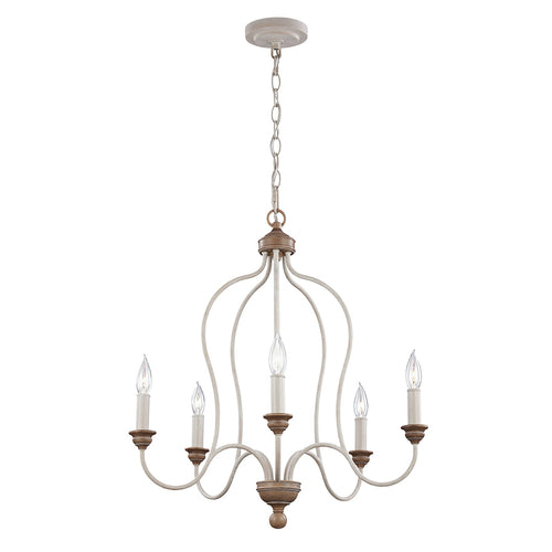 Lampadario Classico Hartsville Acciaio Gesso Slavato Legno Marrone 5 Luci E14