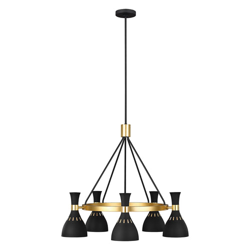 Lampadario Contemporaneo Joan Acciaio Nero Mezzanotte Ottone Brunito 5 Luci E27