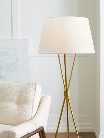 Piantana Contemporanea Penny Acciaio Ottone Brunito Tessuto 1 Luce E27