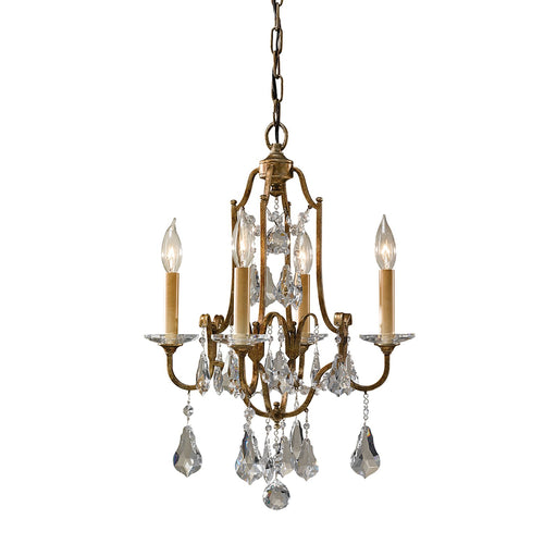 Lampadario Classico Valentina Acciaio Bronzo Ossidato Vetro 4 Luci E14