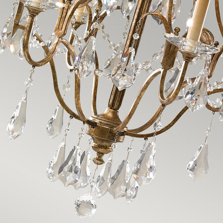 Lampadario Classico Valentina Acciaio Bronzo Ossidato Vetro 6 Luci E14