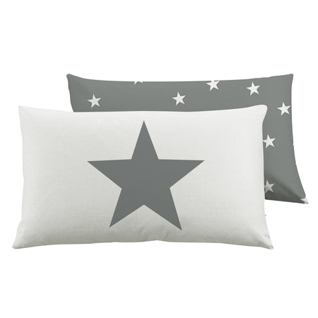 Coppia di federe Set di 2 federe bifaccia doubleface in cotone copricuscino guanciale letto 50x80 cm made in italy STELLE GRIGIO