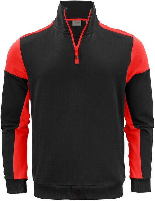 Felpa Bicolore Prime Nero Rosso Felpa Mezza Zip Misto Cotone Organico Poliestere Riciclato Ecosostenibile