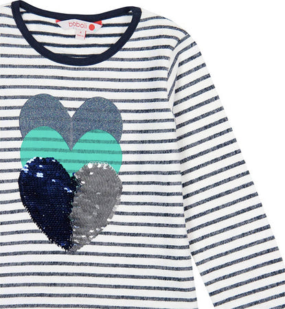 Felpa Bimba Estiva Bianca e Blu Maglione a Righe con Cuori di Paillettes Maglioncino Estivo Ragazza Fashion con Brillantini 100% Cotone felpa bambina/ragazza Piccole Canaglie - Tropea, Commerciovirtuoso.it