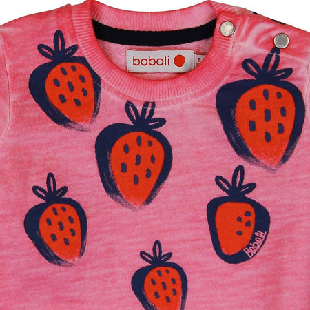 Felpa Bimba Rosa Stampata Fragole 100% Cotone Girocollo Fuchsia con Bottoni Fragola Maglia Bambina Fragoline Rosa felpa baby femmina Piccole Canaglie - Tropea, Commerciovirtuoso.it
