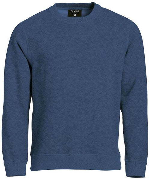 Felpa Classic Girocollo Blu Melange Felpa Alta Grammatura con Taschino Nascosto