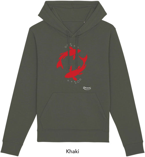 Felpa da Uomo con Cappuccio Stampa Red Fishes Hoodie DREAMERS Brand
