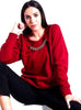 Felpa donna in Cotone Girocollo con Catena Applicata Maniche lunghe Rossa o Nera Pullover per lei Tinta Unita Tg. Unica maglia donna a felpa L'Orchidea - Siderno, Commerciovirtuoso.it
