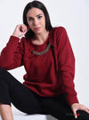Felpa donna in Cotone Girocollo con Catena Applicata Maniche lunghe Rossa o Nera Pullover per lei Tinta Unita Tg. Unica maglia donna a felpa L'Orchidea - Siderno, Commerciovirtuoso.it