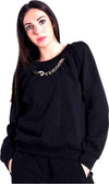 Felpa donna in Cotone Girocollo con Catena Applicata Maniche lunghe Rossa o Nera Pullover per lei Tinta Unita Tg. Unica maglia donna a felpa L'Orchidea - Siderno, Commerciovirtuoso.it