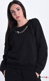 Felpa donna in Cotone Girocollo con Catena Applicata Maniche lunghe Rossa o Nera Pullover per lei Tinta Unita Tg. Unica maglia donna a felpa L'Orchidea - Siderno, Commerciovirtuoso.it