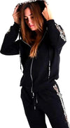 Felpa Donna Nera con Cappuccio Regolabile Cerniera Zip Frontale Inserti Maculati Animalier Tg. Unica Maglia Donna Invernale Colore Nero Felpa donna L'Orchidea - Siderno, Commerciovirtuoso.it