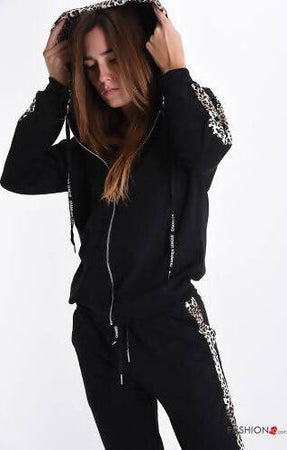 Felpa Donna Nera con Cappuccio Regolabile Cerniera Zip Frontale