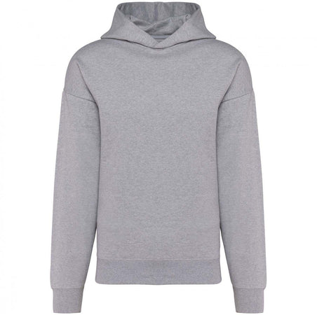 Felpa Kariban Oversize Grigio Melange Felpa Unisex con Cappuccio Tascone Marsupio Spalle Cadenti