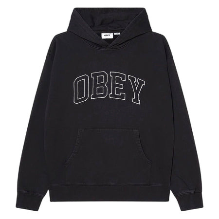 OBEY felpa obey collegiate faded hood fleece - digital black faded wash da uomo