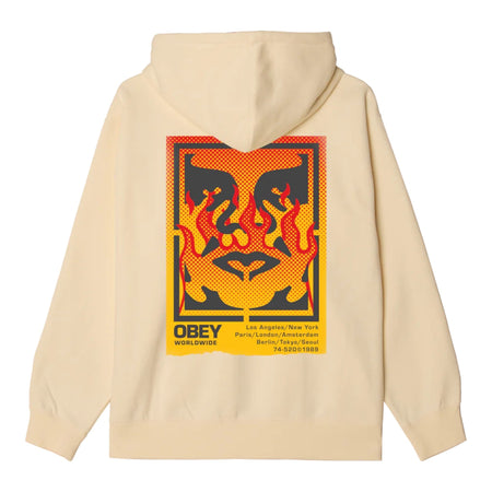 OBEY felpa obey icon stencil flame fleece - unbleached da uomo
