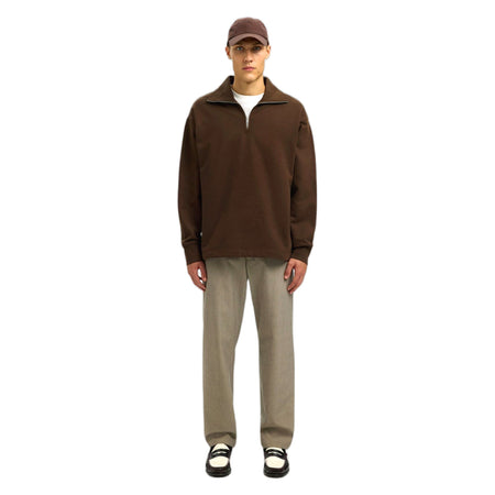 SELECTED HOMME felpa selected homme relax aron ls half zip sweat - marrone da uomo