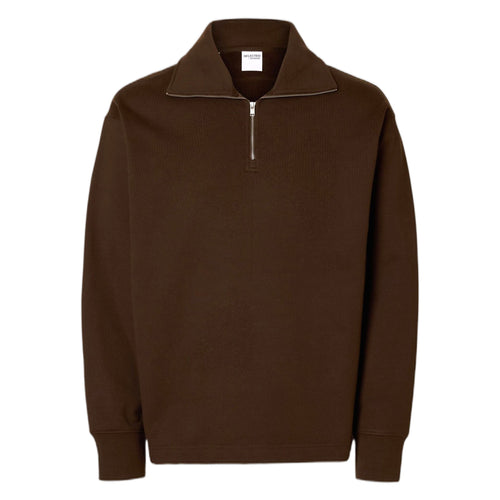 SELECTED HOMME felpa selected homme relax aron ls half zip sweat - marrone da uomo