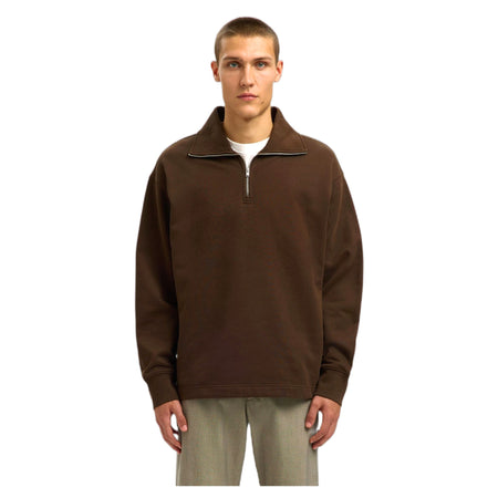 SELECTED HOMME felpa selected homme relax aron ls half zip sweat - marrone da uomo