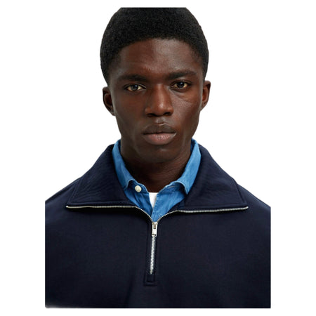 SELECTED HOMME felpa selected homme relax aron ls half zip sweat - navy da uomo