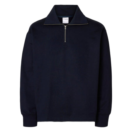 SELECTED HOMME felpa selected homme relax aron ls half zip sweat - navy da uomo