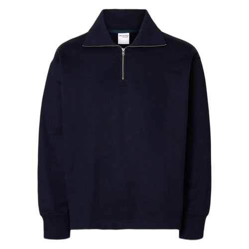 SELECTED HOMME felpa selected homme relax aron ls half zip sweat - navy da uomo