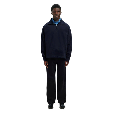 SELECTED HOMME felpa selected homme relax aron ls half zip sweat - navy da uomo