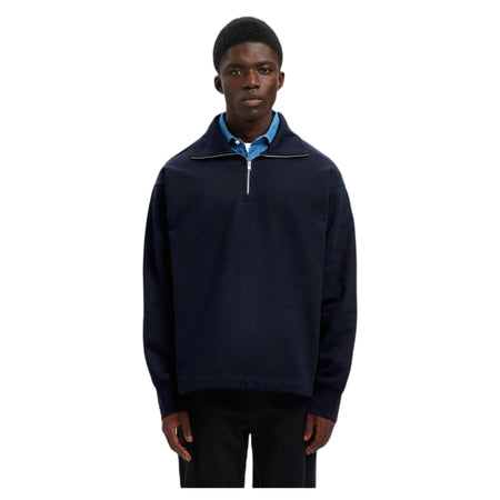SELECTED HOMME felpa selected homme relax aron ls half zip sweat - navy da uomo