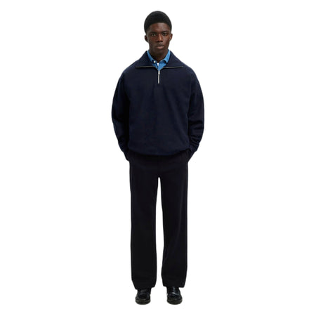 SELECTED HOMME felpa selected homme relax aron ls half zip sweat - navy da uomo