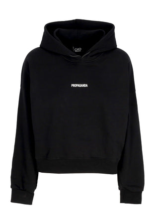 PROPAGANDA Felpa Cappuccio Corta Donna W Women Ribs Croptop Hoodie Black da donna