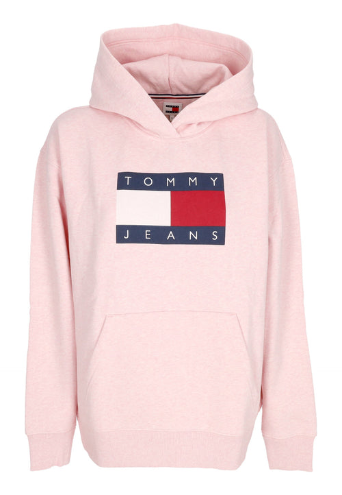 Tommy Hilfiger Felpa Cappuccio Donna Relax Melange Flag Hoodie Ballet Pink Melange da donna