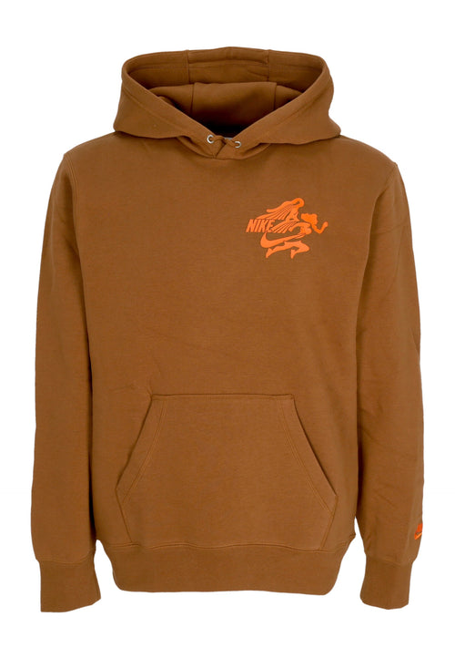 Nike Felpa Cappuccio Uomo Club Nvlty Hoodie Lt British Tan/safety Orange da uomo