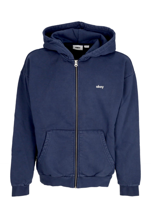 OBEY Felpa Cappuccio Zip Uomo Lowercase Pigment Zip Hoodie Fleece Pigment Academy Navy da uomo