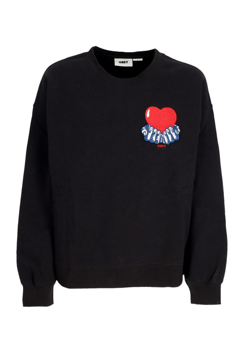 OBEY Felpa Girocollo Donna W Heart Crew Fleece Digital Black da donna